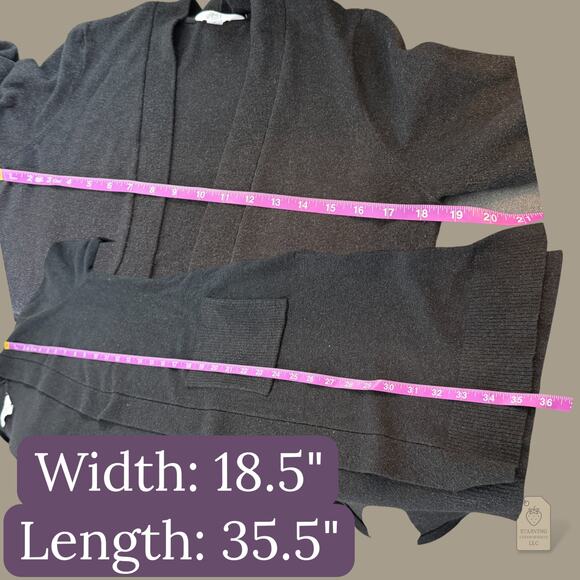 Time and Tru Black Shimmer Knit Duster Cardigan Sweater Pockets Size L (12-14) - Picture 8 of 8